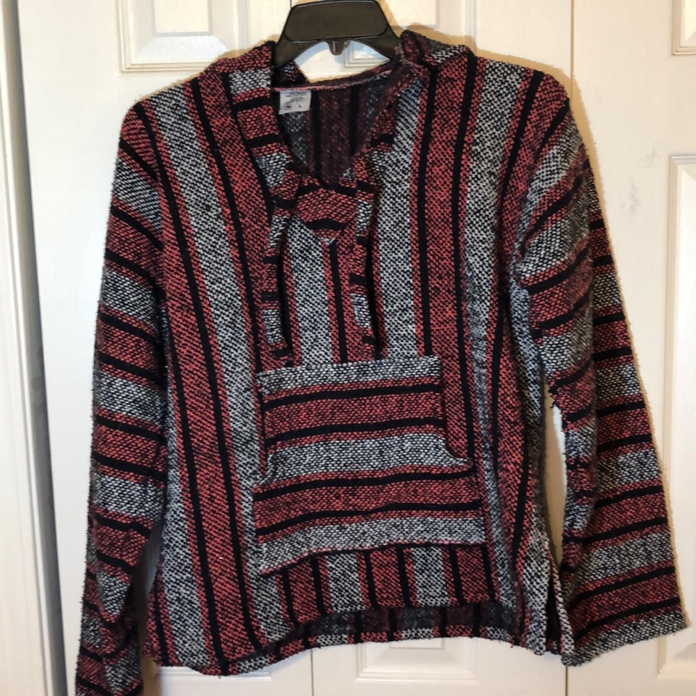 Mexican Baja hoodie size large pink, black & white